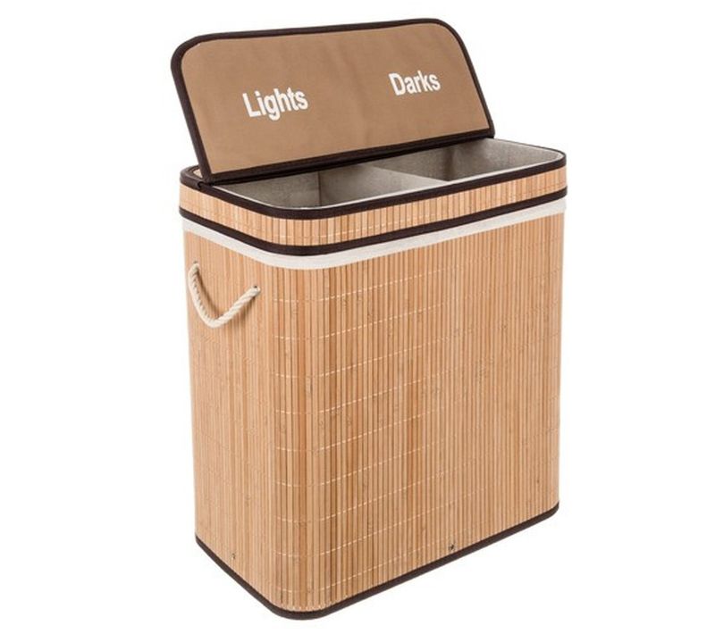 Pali Panier à Linge Robuste En Bambou - 100 L - 2 Compartiments - Moderne Et Élégant