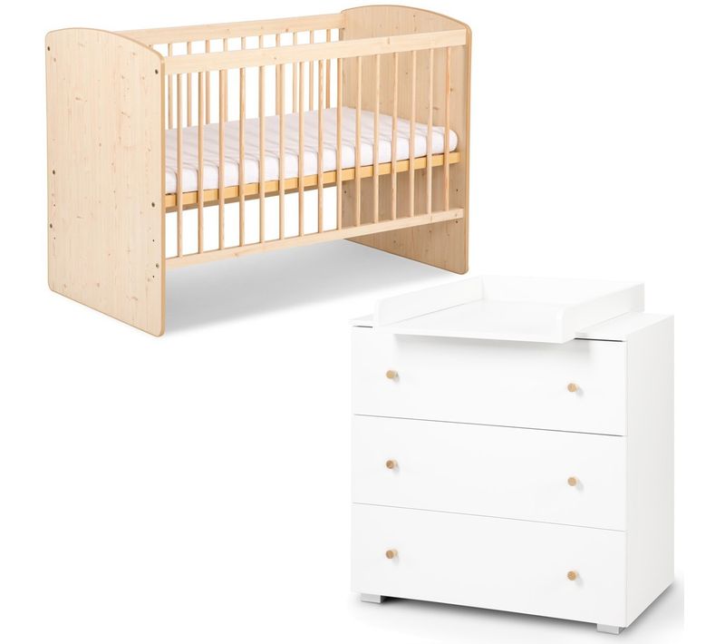 Karolina Ii Ensemble Lit Bébé 120x60 Et Commode à Langer 3 Tiroirs Pin