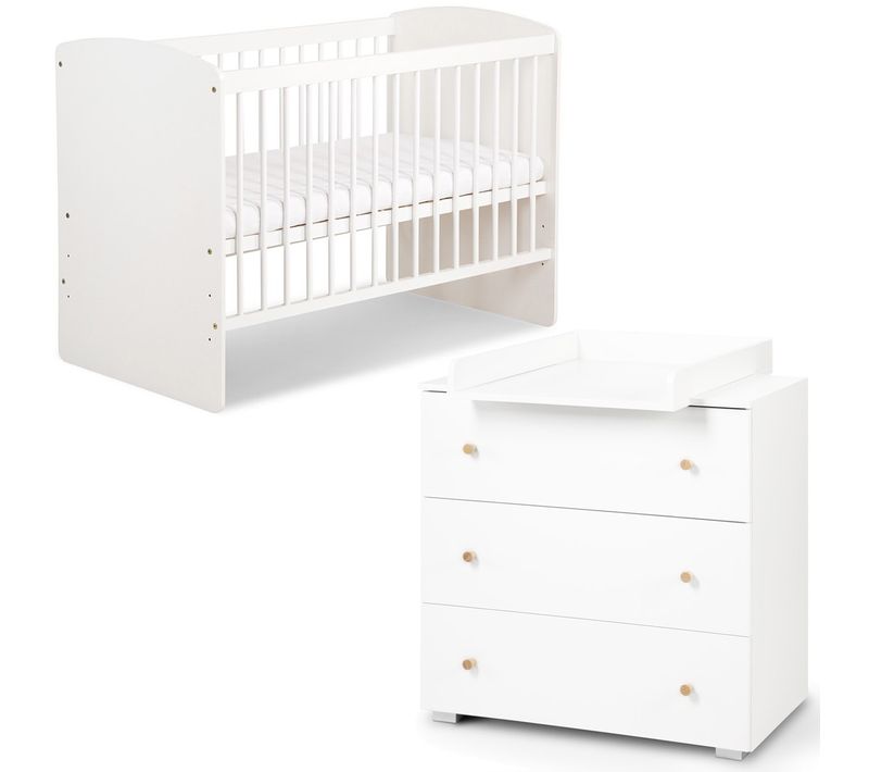 Karolina Ii Ensemble Lit Bébé 120x60 Et Commode à Langer 3 Tiroirs Blanc