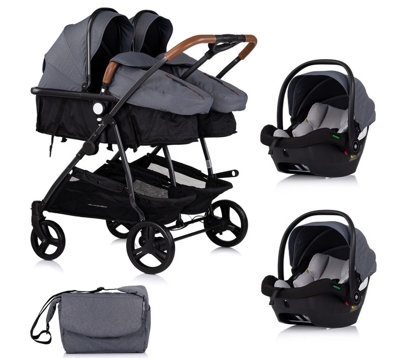 Duo Smart Poussette Jumeaux Ou Enfants Rapprochés Largeur 79 Cm Gris + 2 Cosy I-size Gris