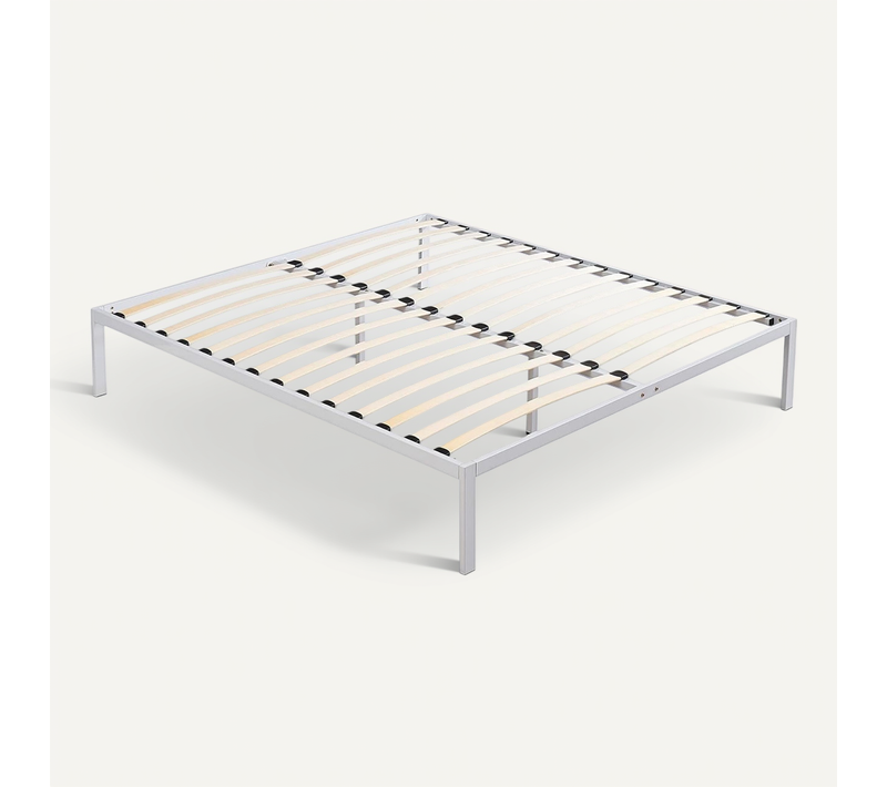 Basi Sommier À Lattes Avec Structure Acier Et Pieds Inclus 180x200 Cm Blanc