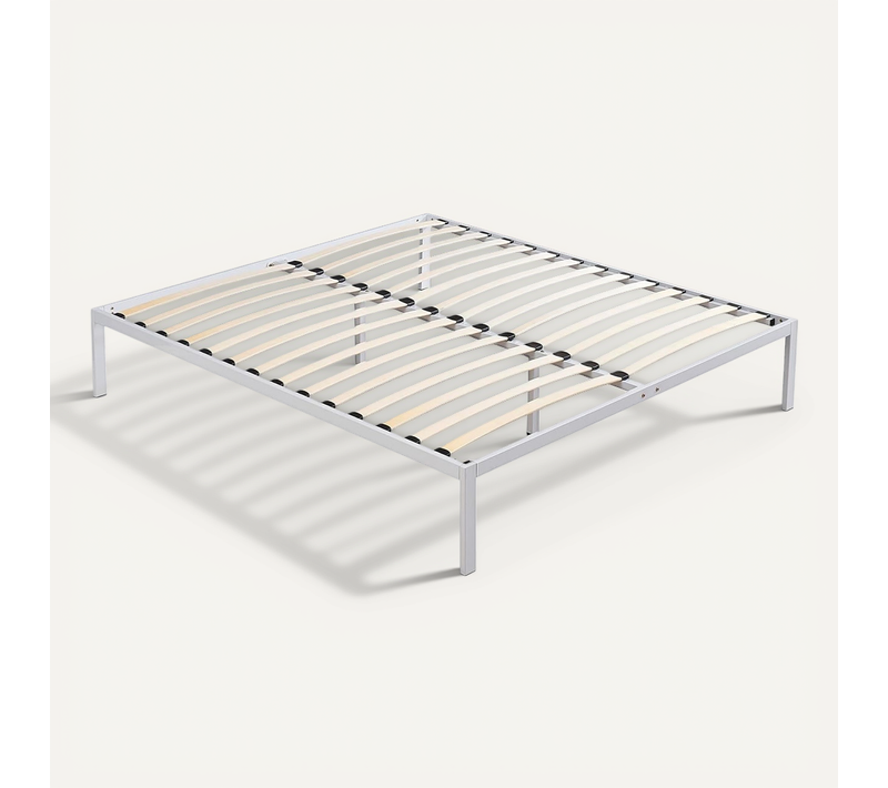 Basi Sommier À Lattes Avec Structure Acier Et Pieds Inclus 160x200 Cm Blanc