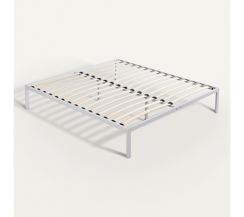 Basi Sommier À Lattes Avec Structure Acier Et Pieds Inclus 140x200 Cm Blanc