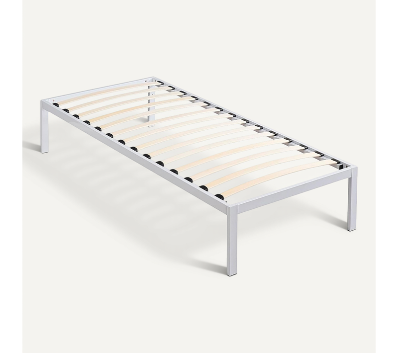 Basi Sommier À Lattes Avec Structure Acier Et Pieds Inclus 90x200 Cm Blanc