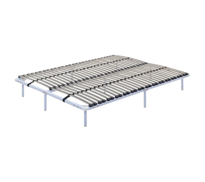 Ortho Sommier Acier Lattes Bande Stabilisatrice Blanc 140x190 Cm Avec Pieds
