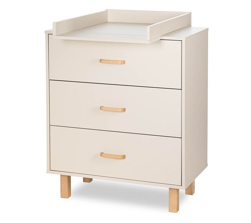 Laura Commode Bébé En Bois De Hêtre 3 Tiroirs Champagne Avec Plan à Langer Amovible