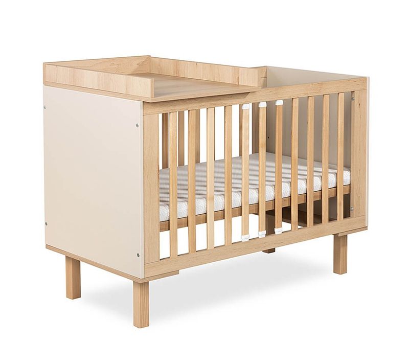 Laura Lit Bébé Évolutif à Barreaux Avec Barrière De Sécurité 120x60 Champagne + Plan à Langer