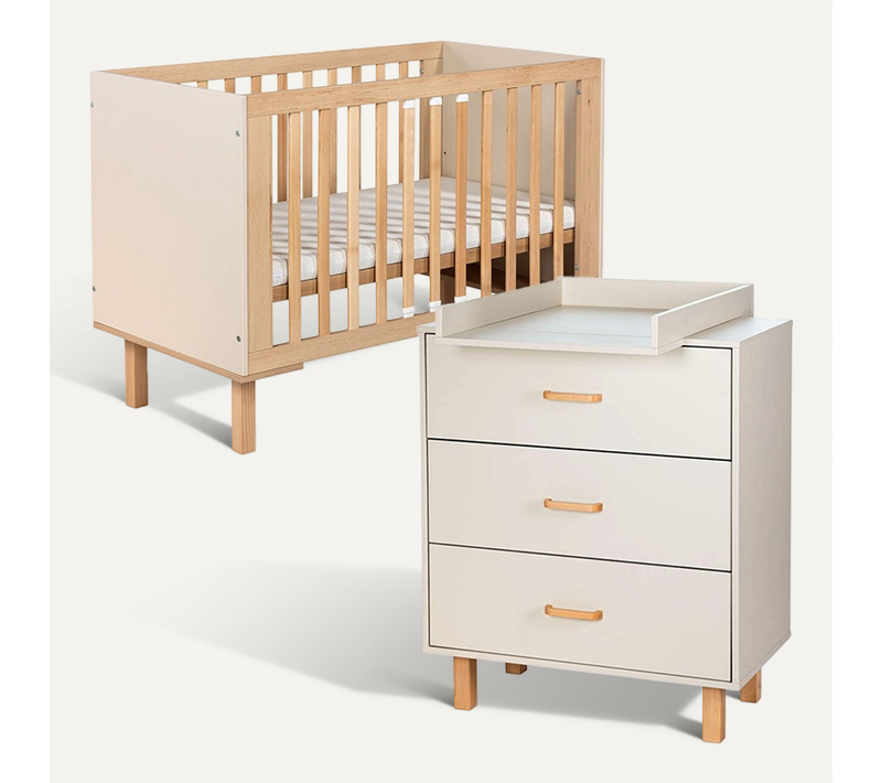 Laura Ensemble Bébé Commode Et Lit évolutif 120x60 Champagne + Plan à Langer Commode