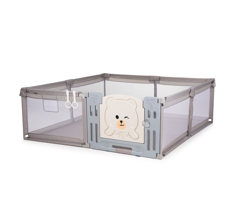 Amico Parc Bébé 180×200 Cm Avec Porte, Filets Respirants Et 2 Poignées Taupe Sans Tapis