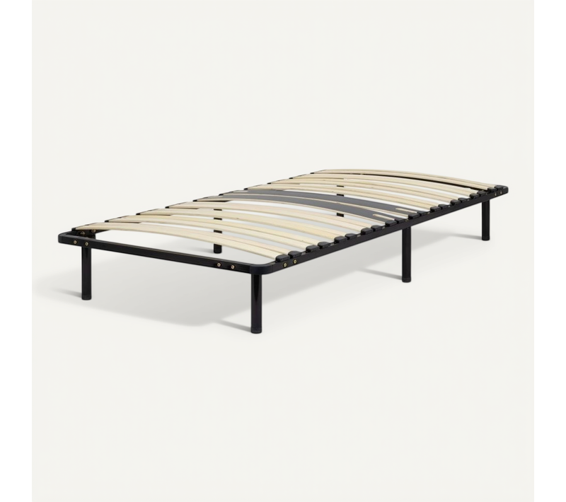 Cama Sommier Ergonomique À Lattes, Zone Lombaire Renforcée 90x200 + Pieds