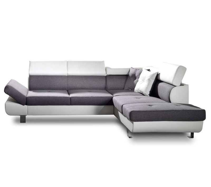 Canapé Angle Droit Convertible 5 Places Lisbona En Tissu Blanc / Gris
