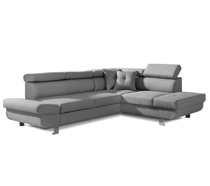 Canapé Angle Droit Convertible 5 Places Lisbona En Tissu Gris Clair