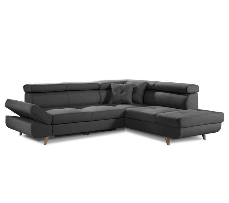 Canapé Angle Droit Convertible 5 Places Linea En Tissu Gris Foncé