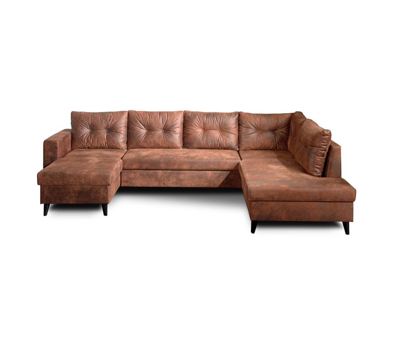 Nordic - Canapé Panoramique En U - 7 Places - Convertible - Industriel Vintage - Angle Droit Marron