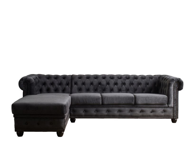 William - Canapé Chesterfield D'angle Gauche - 4 Places - En Velours