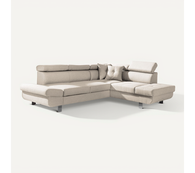 Canapé Angle Droit Convertible 5 Places Lisbona En Tissu Beige