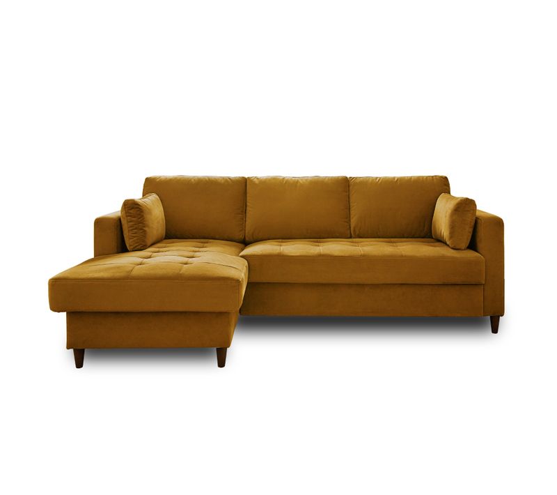 Canapé Angle Gauche Convertible 4 Places Anna En Velours Jaune