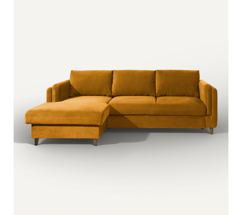 Canapé Angle Gauche Convertible 4 Places Brooke En Velours Jaune