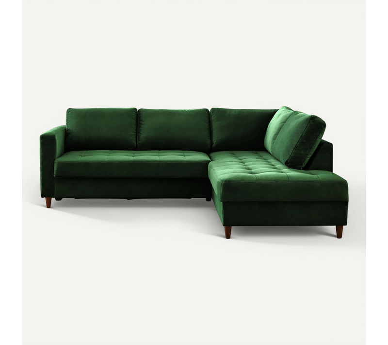 Canapé Angle Droit Convertible 5 Places Anna En Velours Vert