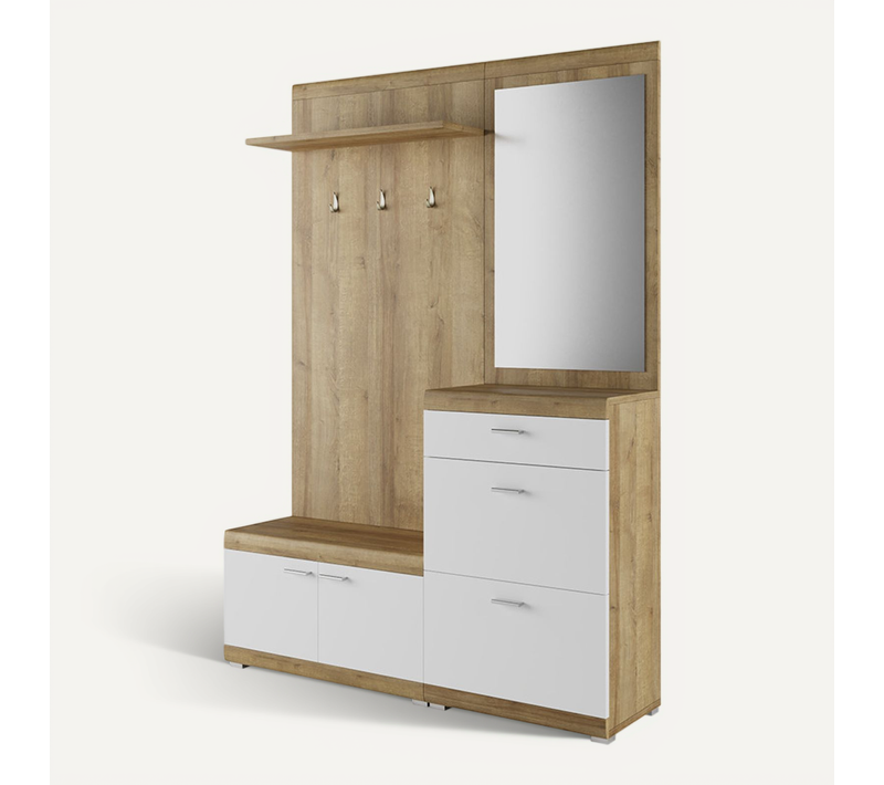Thea - Meuble D'entrée - Effet Bois Et Blanc - 135 Cm - Style Scandinave