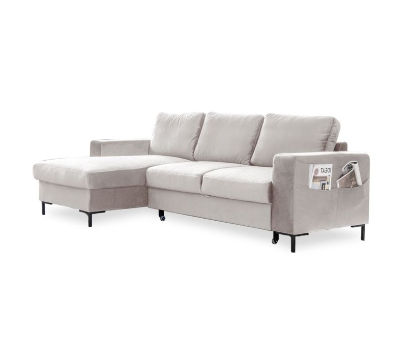 Canapé Angle Gauche Convertible 4 Places Lilly En Velours Beige