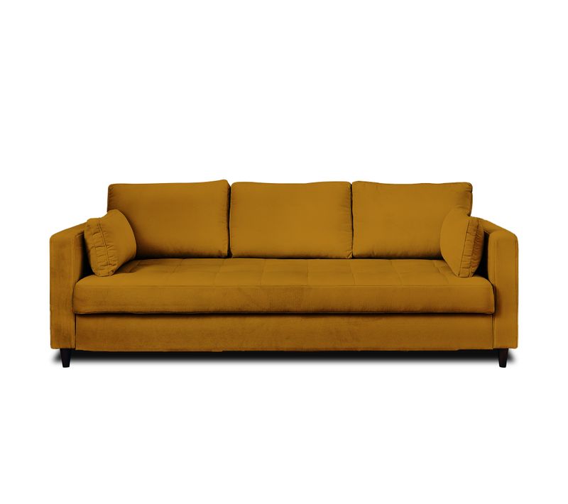 Canapé Droit Convertible 3 Places Anna En Velours Jaune