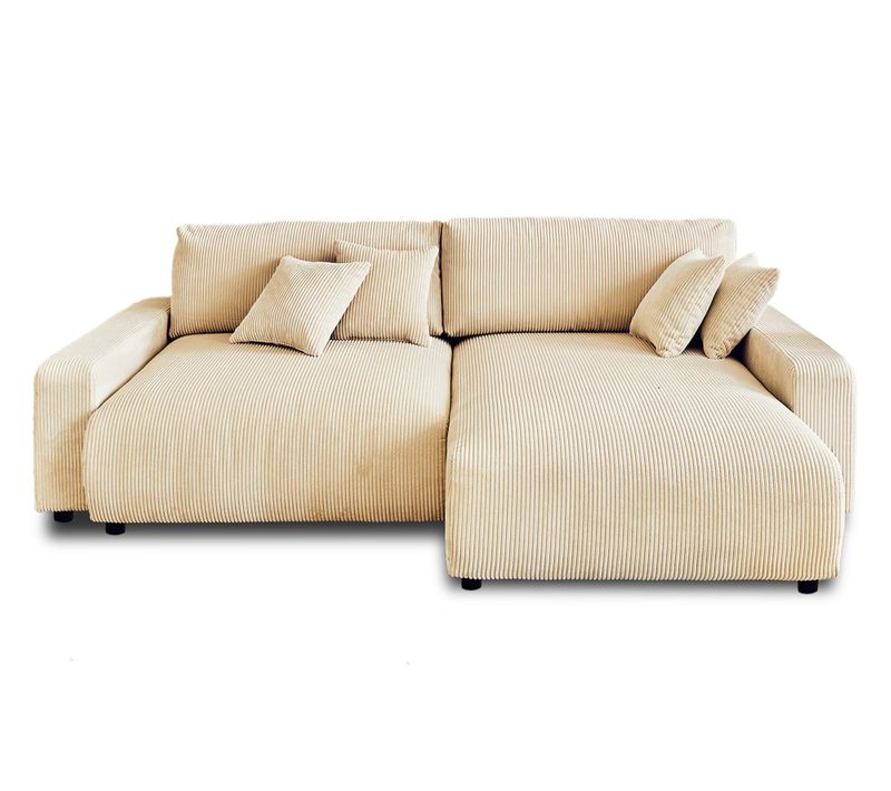 Pivoine - Canapé D'angle Réversible - 4 Places - Convertible Avec Coffre - En Velours Côtelé Beige