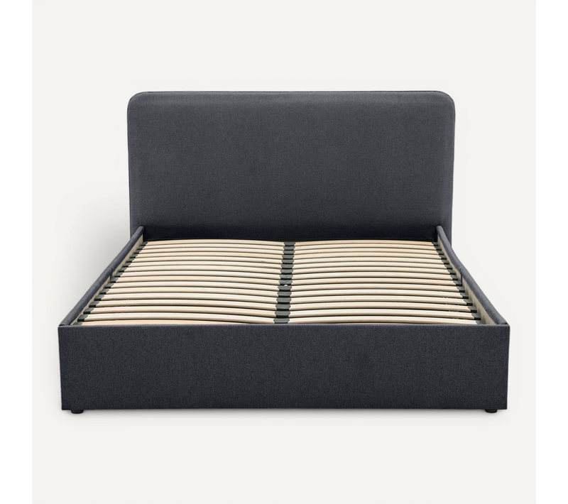 Goyave - Lit Coffre - 160x200 - En Tissu - Sommier Inclus Gris Anthracite