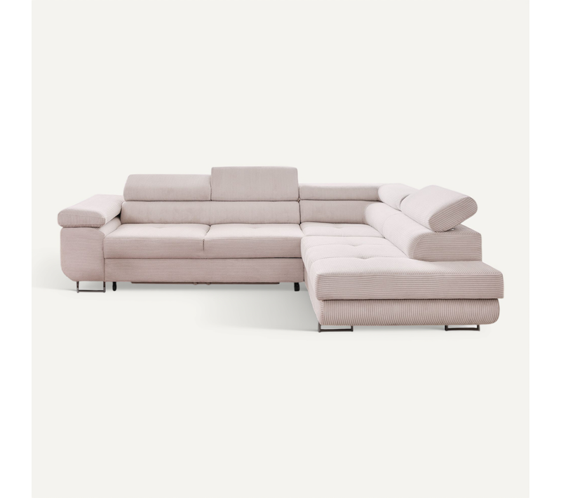 Canapé Angle Droit Convertible 5 Places Zaria En Velours Côtelé Beige