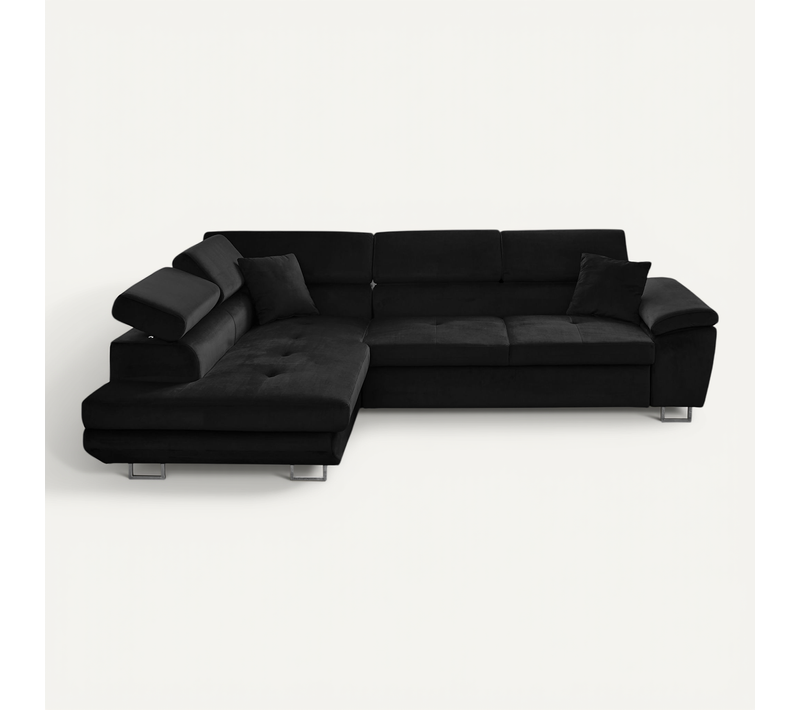Canapé Angle Gauche Convertible 5 Places Dimas En Velours Noir