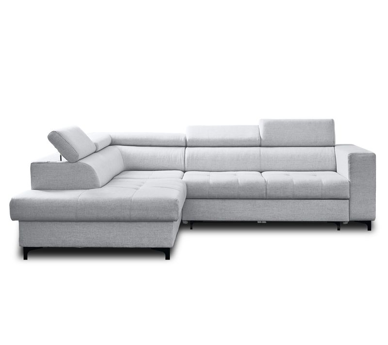 Canapé Angle Gauche Convertible 5 Places Olinda En Tissu Gris Clair