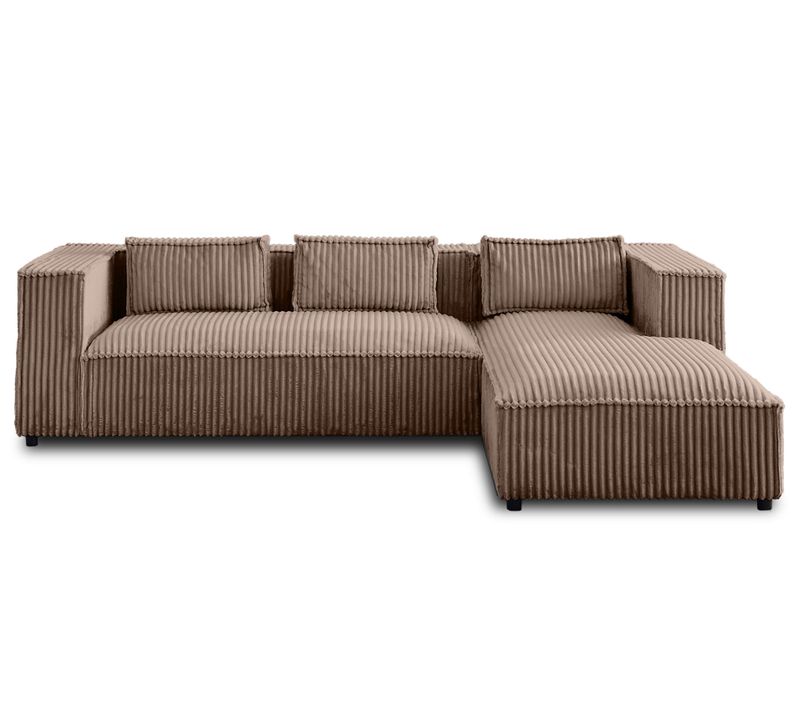 Stella - Canapé D'angle Droit - 4 Places - En Velours Côtelé Grosses Côtes Taupe