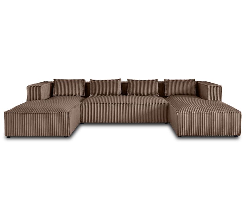 Canapé Panoramique 7 Places Stella En Velours Grosses Côtes Taupe