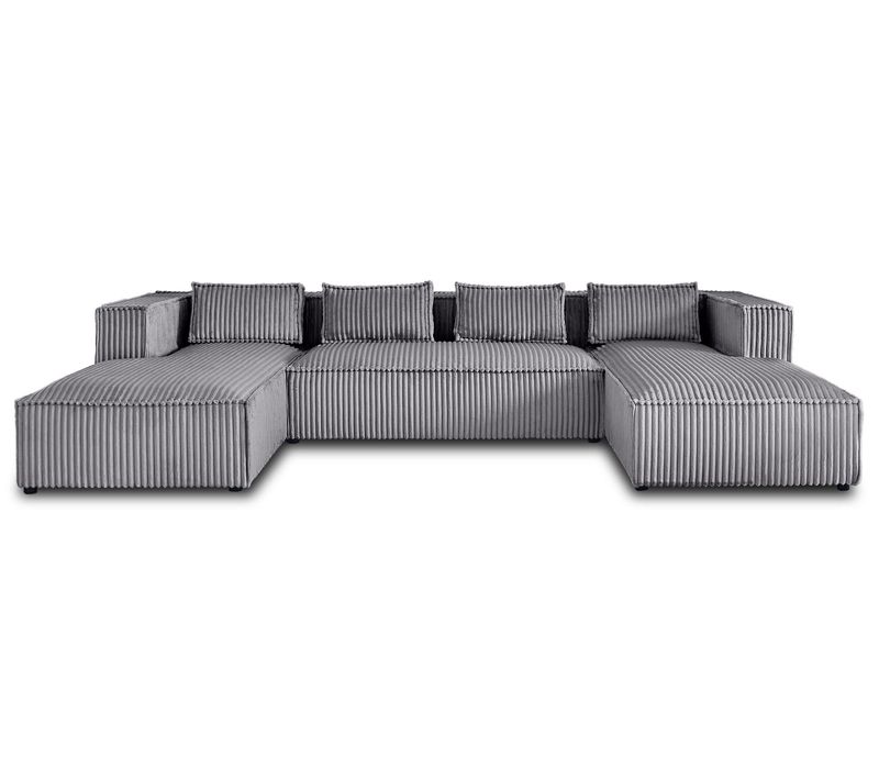 Canapé Panoramique 7 Places Stella En Velours Grosses Côtes Gris