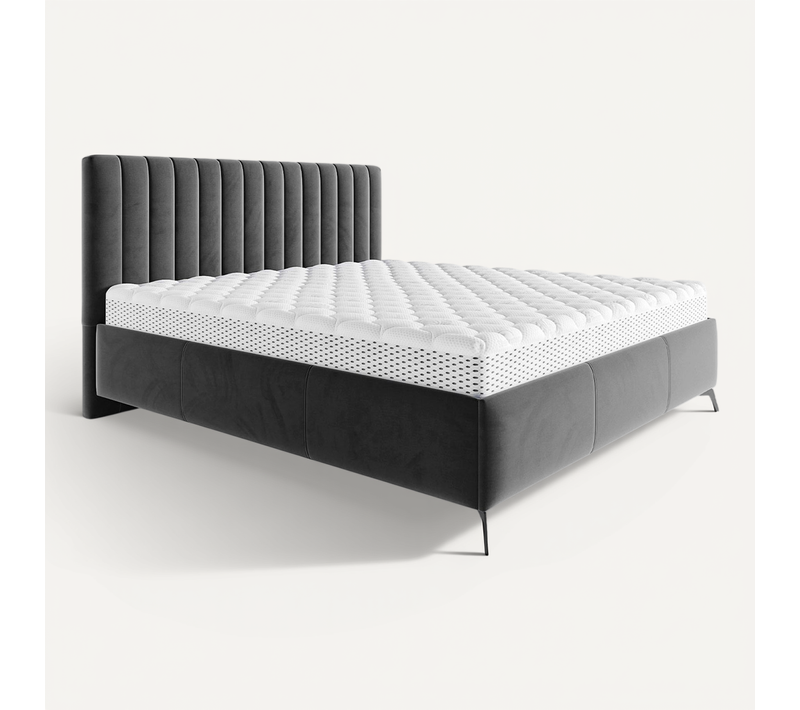 Mendoza - Lit Coffre - 160x200 - Sommier Inclus - En Velours Gris