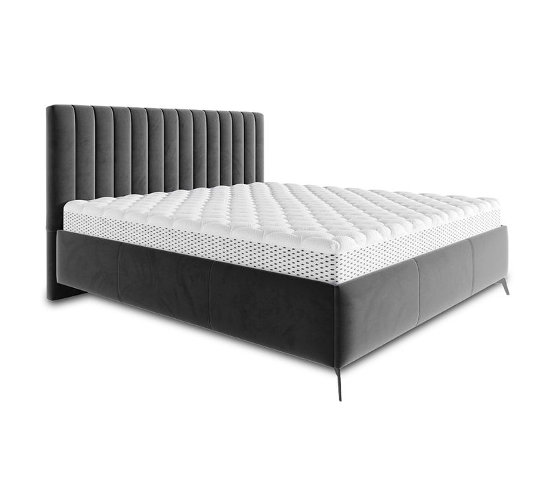 Mendoza - Lit Coffre - 140x200 - Sommier Inclus - En Velours Gris