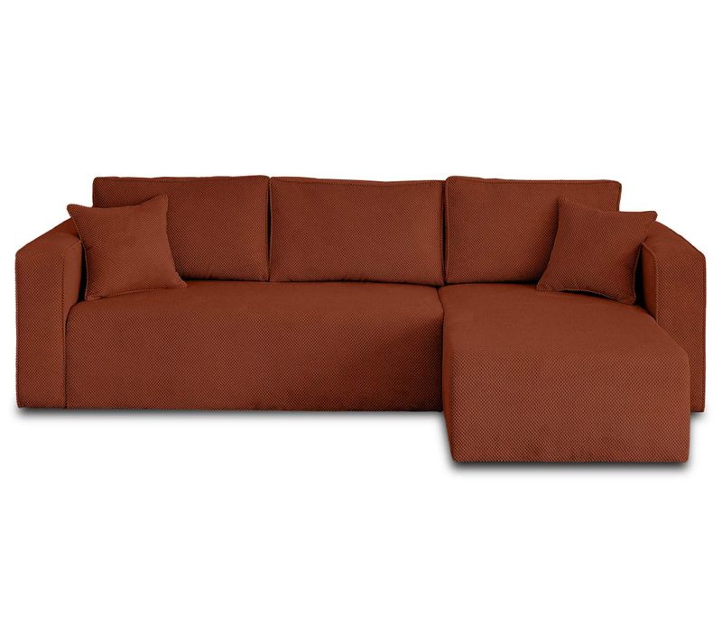 Canapé Angle Réversible Convertible 4 Places Topaze En Velours Texturé Terracotta