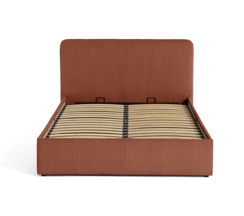 Goyave - Lit Coffre - 140x190 - En Velours Côtelé - Sommier Inclus Terracotta