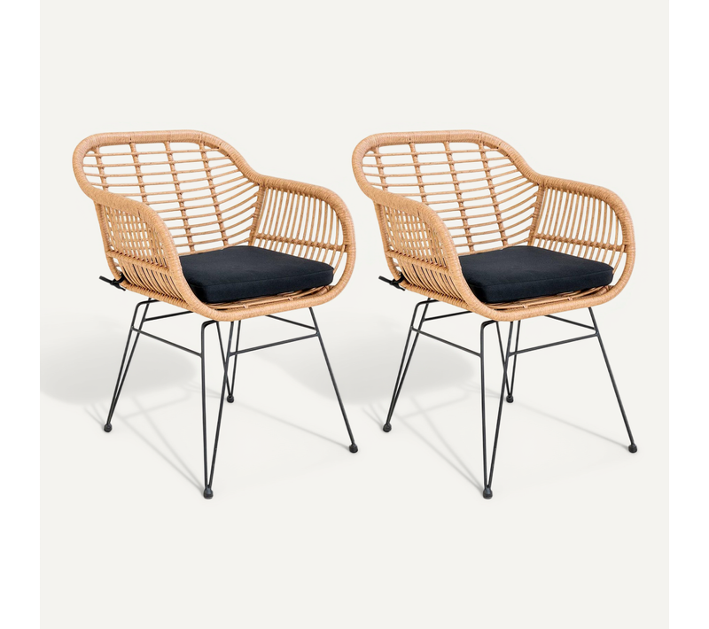 Lot De 2 Chaises En Poly Rotin Contemporain Noir / Bois