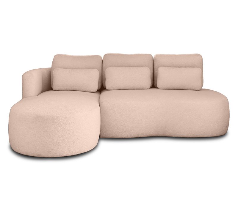 Canapé Angle Gauche Convertible 4 Places Mahina En Tissu Bouclette Rose