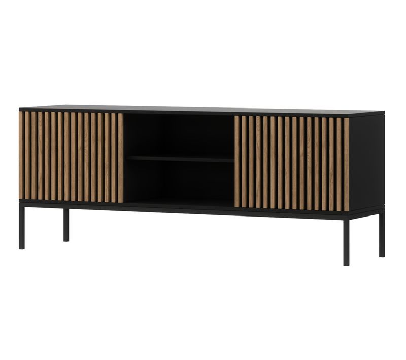 Savanna - Meuble TV - Effet Bois Et Noir - 2 Portes Et 2 Niches - 150 Cm