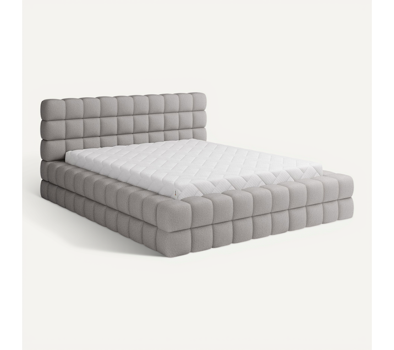 Lit Coffre En Tissu Bouclette 140x200 Cm Gris