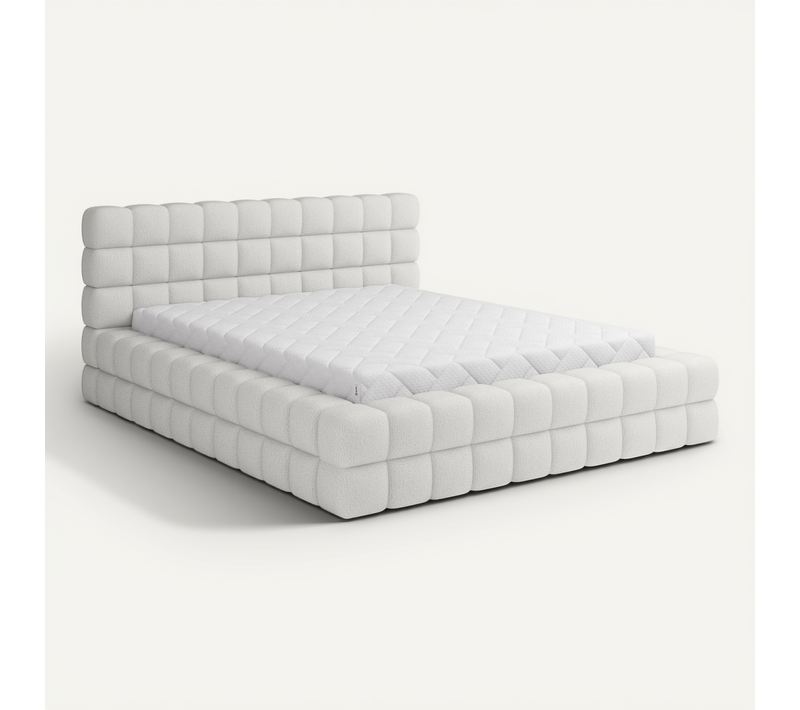 Lit Coffre En Tissu Bouclette 160x200 Cm Blanc
