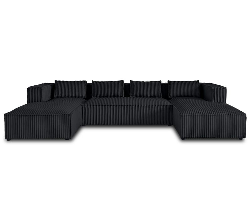 Canapé Panoramique 7 Places Stella En Velours Grosses Côtes Noir