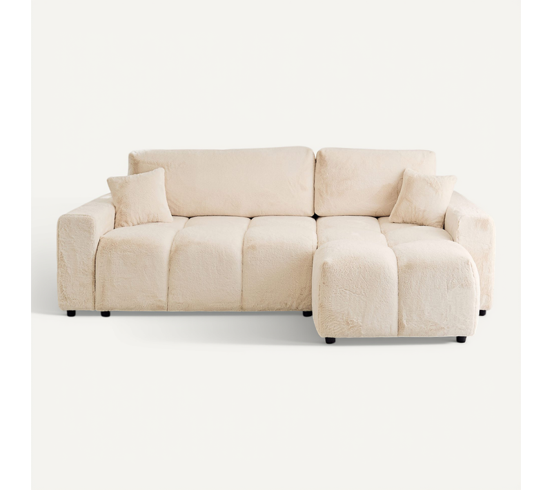 Crocus - Canapé D'angle  - 4 Places - Convertible Avec Coffre - En Fausse Fourrure Beige