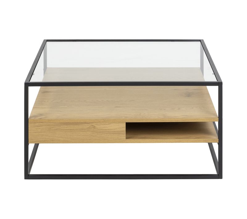 Parker - Table Basse - Effet Bois, Verre Et Métal Noir - 80 Cm