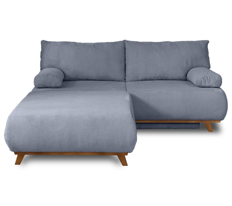 Canapé Angle Réversible Convertible 4 Places Cristal En Velours Texturé Bleu Grisé