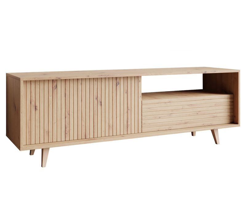 Diego - Meuble TV - Effet Bois - 2 Portes Et 1 Niche - 152 Cm