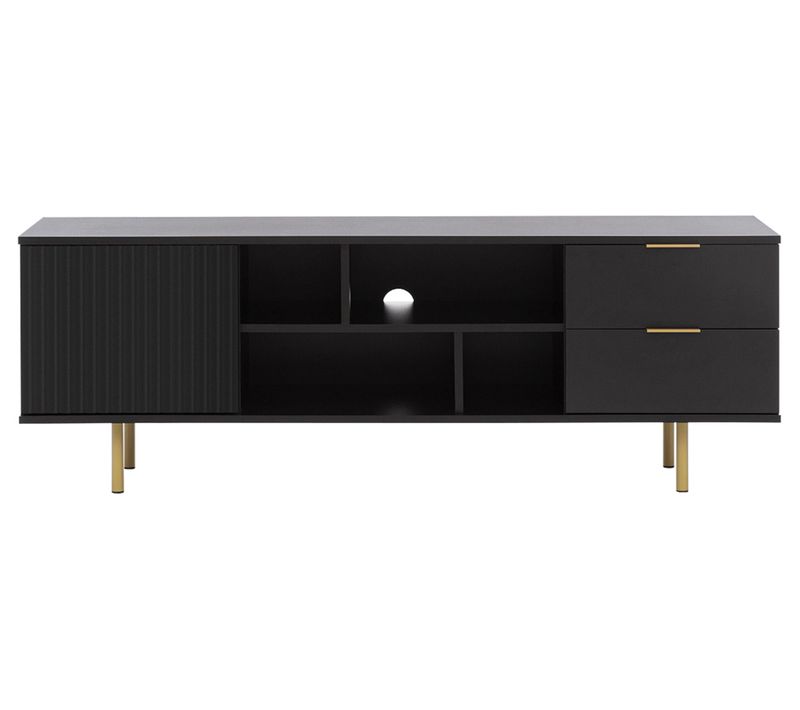 Monica - Meuble TV - Noir - 4 Niches Et 2 Portes - 150 Cm