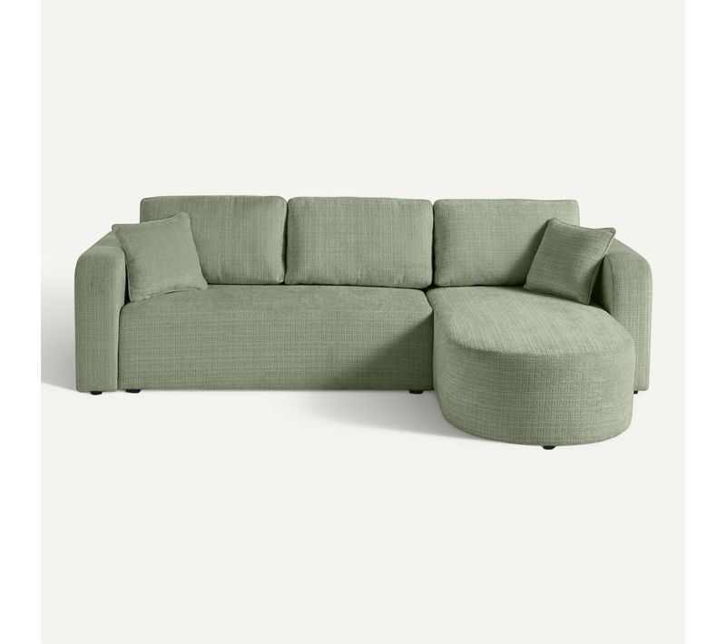 Miro - Canapé D'angle - 4 Places - Convertible Avec Coffre - En Velours Texturé Vert Sauge